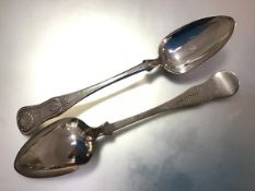 A pair of George IV Scottish silver table spoons, Kings pattern, William Hannay, Glasgow 1826,