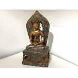 A large gilt-bronze and cloisonne enamel figure of Amitayus (Amitabha) Buddha, 20th century,