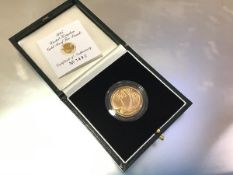 A Royal Mint 1995 gold proof Two Pounds coin, cased with certificate no. 1492.