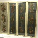 A set of four 19th century painted paper panels of pendant fruit, each in a distressed cream-painted