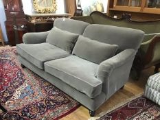 A Soho Home "Dozy" sofa in mink mohair velvet. 85cm by 180cm by 100cm