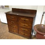 An unusual 19th century mahogany commercial chest of drawers, the rectangular top with backboard