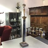 An 18th/19th century carved and painted wooden Corinthian column, converted to a table lamp, with