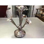 A George V silver epergne, Birmingham 1913, the central trumpet with wavy rim within three removable