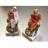 A pair of Staffordshire pearlware figures, c. 1810, Elijah and the Widow (of Zarepath), each