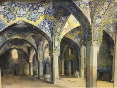 Yervand Nahapetian (Iranian, 1916-2006), "Isfahan", interior of the Charbargh School, signed lower
