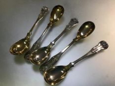 A set of five early Victorian Scottish silver mustard spoons, Kings pattern, Glasgow 1848, maker's