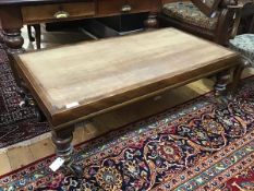 A large mid-19th century mahogany campaign stool, rectangular, the lift-off top (probably formerly