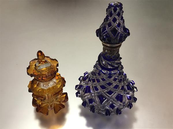 A large Bohemian blue flash glass scent bottle, late 19th century, with silver-plated hinged