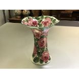 A large Wemyss pottery Eva vase painted with pink cabbage roses, painted mark "Wemyss" (small rim