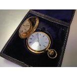 A late Victorian 18ct gold full hunter pocket watch, the three quarter plate keyless wind lever