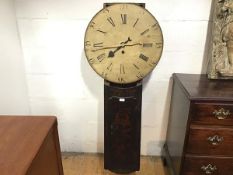 A George III Scottish black japanned tavern clock, late 18th century, the painted 22.5" wooden