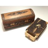 A 19th century Tunbridge Ware dome-top box, the hinged cover decorated with a spray of roses, the