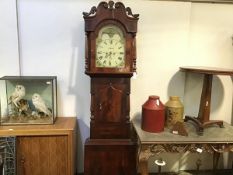 A 19th century Lancashire longcase clock, John Bell, Burnley, the painted arch dial decorated with