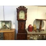 A 19th century Lancashire longcase clock, John Bell, Burnley, the painted arch dial decorated with