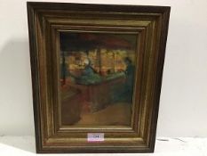 •Moira Beaty (Scottish 1922-2015), "Market, Evening", signed lower right, oil on board, framed. 20.