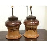 A pair of late 19th century Scottish stoneware snuff or tobacco jars, mounted as table lamps, salt-