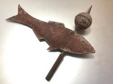 A late 19th century iron and metal fish-form weather vane, with pointed sphere terminal. Length