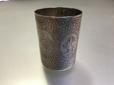 A Russian silver beaker, 84 standard, Moscow, 1892, assayer's mark and maker's mark "OM", engraved
