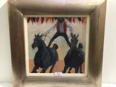 •Catriona Campbell (Scottish b. 1940), Circus Cossack, signed lower right, oil on board, framed.