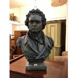 A plaster cast painted bust of Beethoven after the original by Professor Carl Seffner of Leipzig (