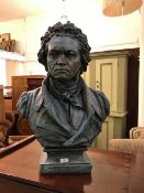 A plaster cast painted bust of Beethoven after the original by Professor Carl Seffner of Leipzig (