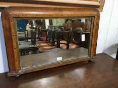 A small Victorian walnut and chequer-banded overmantel mirror, the rectangular plate and moulded