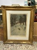 Joseph Farquharson, Grazing in the Snow, coloured print, signed lower right, lion stamp to left,
