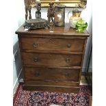 A small 19th century mahogany chest of drawers, the rectangular top above three drawers, raised on a