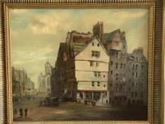 J MacPherson, 19thc Scottish School, Royal Mile, Edinburgh, oil on canvas, signed lower right (