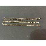 A 9ct gold fancy link lady's bracelet together with a yellow metal guard link bracelet and another