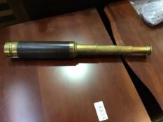 A 19thc leather bound brass four draw telescope (fully extended: 91cm)