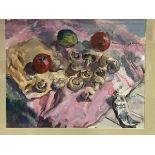 Anne Macleod, Scottish 20thc., Kitchen Clutter, acrylic on board, signed lower right (excl. frame: