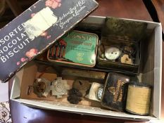 A mixed lot comprising various vintage tins including cigarette tins, miscellaneous other items