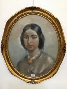 Late 19thc School, Portrait of Margaret Reid, pastel, oval in gilt composition frame (excl. frame: