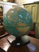 A Mid Century terrestrial wooden mounted desktop globe (h.51cm x 45cm)