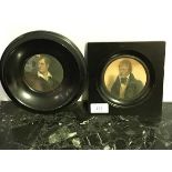 Two ebonised portrait prints, one of Sir Walter Scott, the other Byron