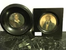 Two ebonised portrait prints, one of Sir Walter Scott, the other Byron