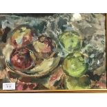 Anne Macleod, 20thc Scottish, Garden Apples, oil on board, signed lower right (excl. frame: 24cm x