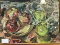 Anne Macleod, 20thc Scottish, Garden Apples, oil on board, signed lower right (excl. frame: 24cm x