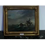 A 19thc style oil on panel, Shipwreck, in gilt frame (excl. frame:21cm x 26cm)
