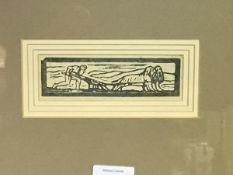 20thc School, Pulling the Plow, woodblock print, in stepped mount and frame (excl. frame:4cm x