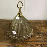 A Murano style gilt fleckled cased glass pendant shade with brass fittings (30cm x 36cm)