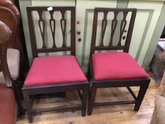 A pair of Scottish George III laburnum 'brander back' chairs c.1800, each square back with pierced