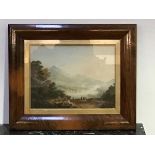 A 19thc Baxter print of Lake Lucerne, in rosewood frame (excl. frame: 26cm x 35cm)