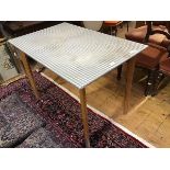 Carl Jacobs for Kandya, A 1950s beech and formica kitchen table, the chequer top with metal lining
