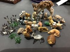 A mixed lot of Wade Whimsie style animals, various sizes, together with a group of glass animals and