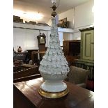 A large Cassa Puppa white glazed pottery baluster vase table lamp with allover applied leaf