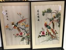 A pair of framed Chinese Republic period silk embroidered bird and flower panels (excl. frame:53cm x