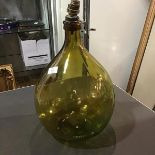 A Mid Century moss green vase lamp converted for electricity (h.39cm)